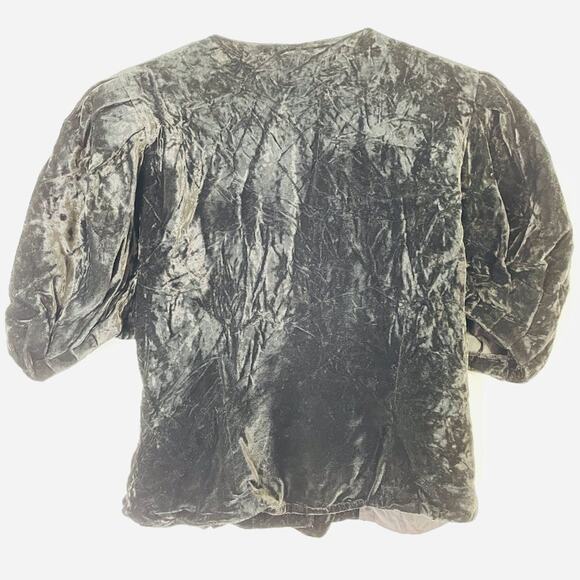 Vintage 80s Black Velvet Blouse w Pearl Rhinestone Buttons – Statement Shoulders - Picture 8 of 9